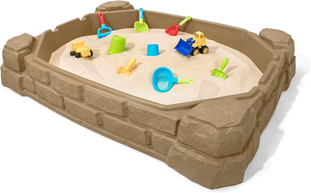 Step2 Caja de arena natural juguetona, mesa sensorial de actividades para niños, juguetes de verano al aire libre, tapa incluida, para niños pequeños de 1 año en adelante