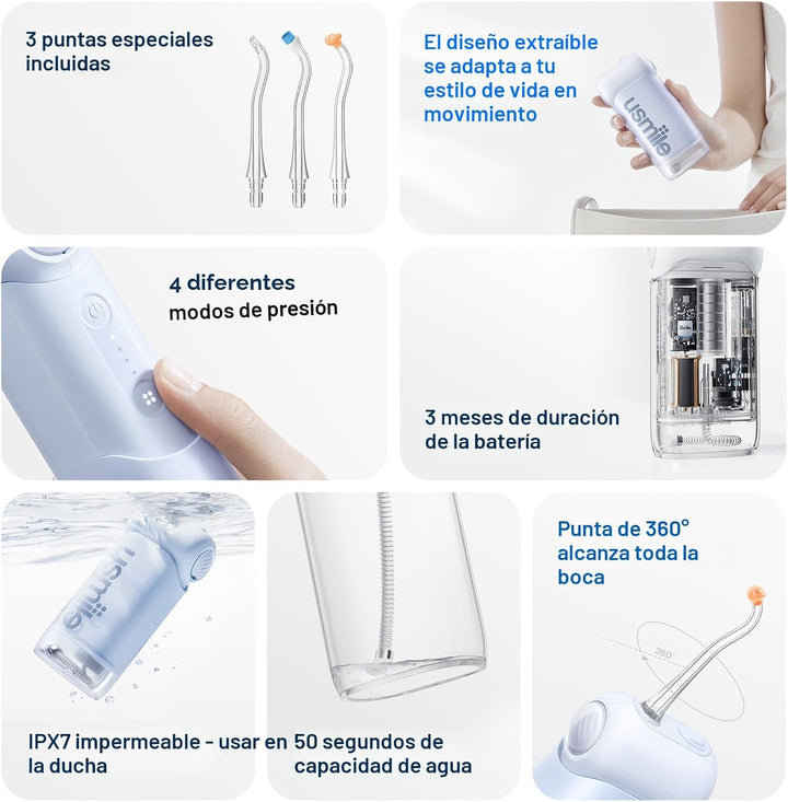 usmile C10 Hilo dental portátil \u2013 Apto para viajes, batería de...