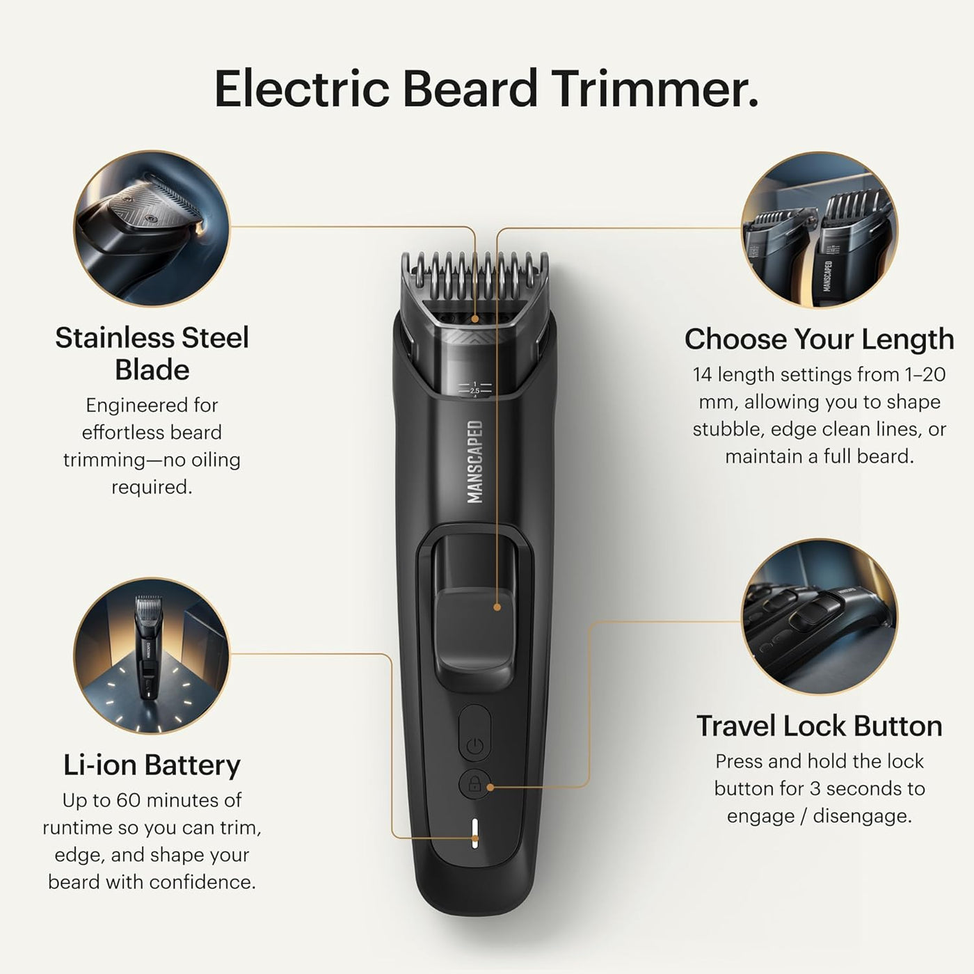 MANSCAPED® The Beard Hedger® PLUS, recortadora de barba y bigote aj...