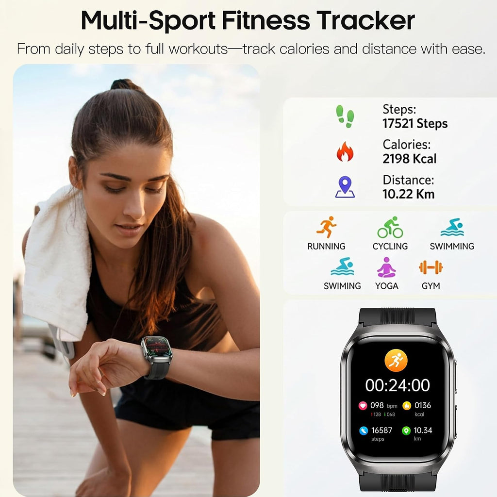 Smart Watch para Hombres y Mujeres con Puño con Airbag, Monitor de Frecuencia Cardíaca 24/7, Presión Arterial, Seguimiento del Sueño, Oxígeno en la Sangre, Pantalla AMOLED de 2.06" (Answer/Make), Batería de 530mAh, Rastreador de Fitness