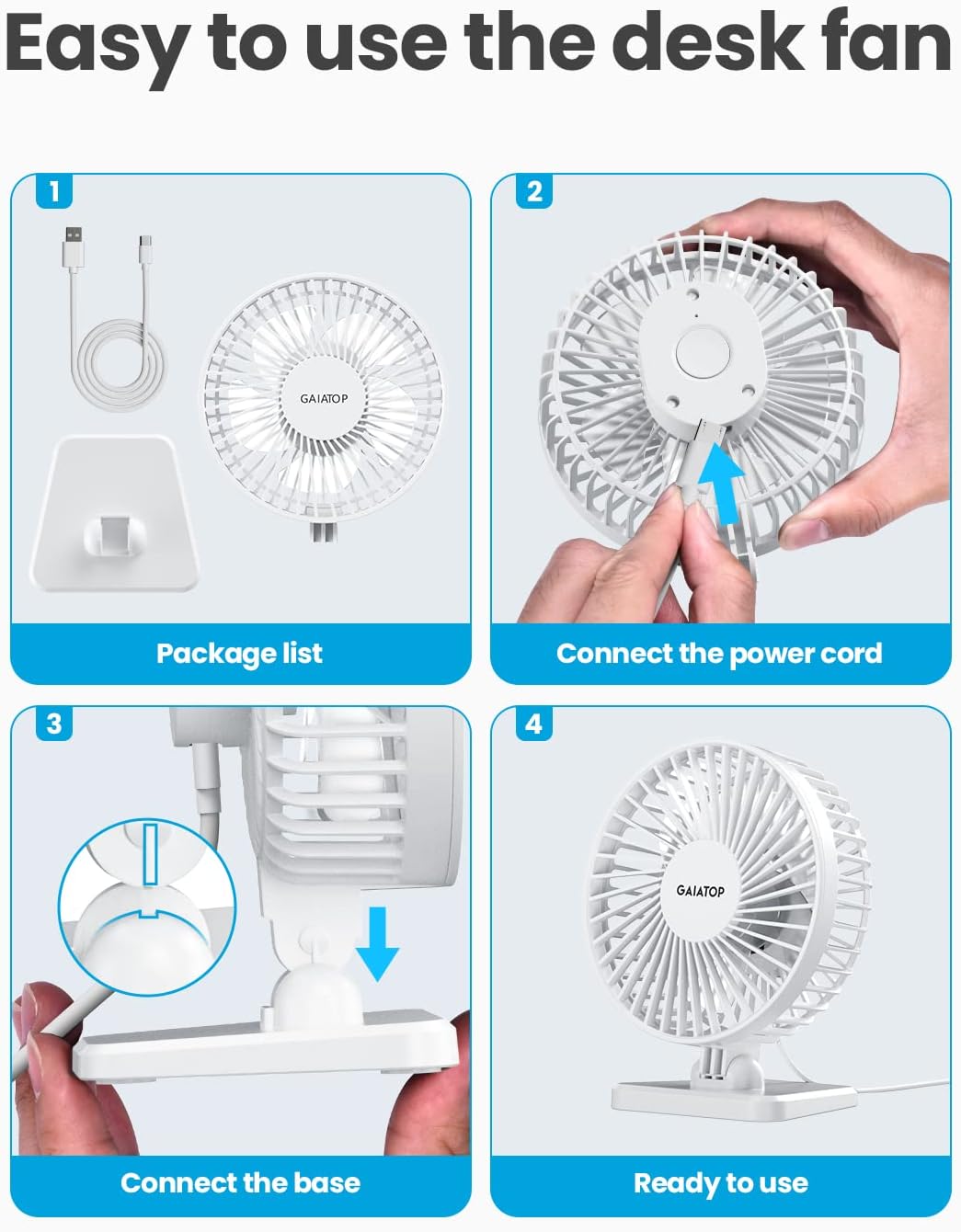 Gaiatop - Ventilador de escritorio USB, pequeño pero potente, perso...