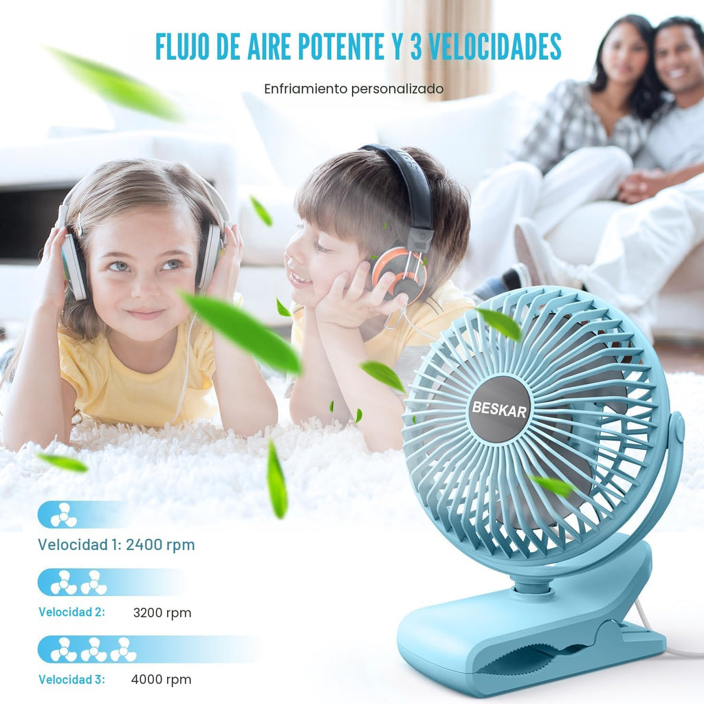 BESKAR Ventilador USB con clip, ventilador de escritorio pequeño po...