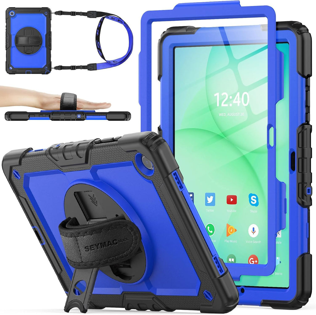 SEYMAC stock Funda para Samsung Galaxy Tab A11+ Plus/A9+ Plus de 11 pulgadas, funda de protección contra caídas de cuerpo completo con protector de pantalla y soporte para lápiz [correa de mano