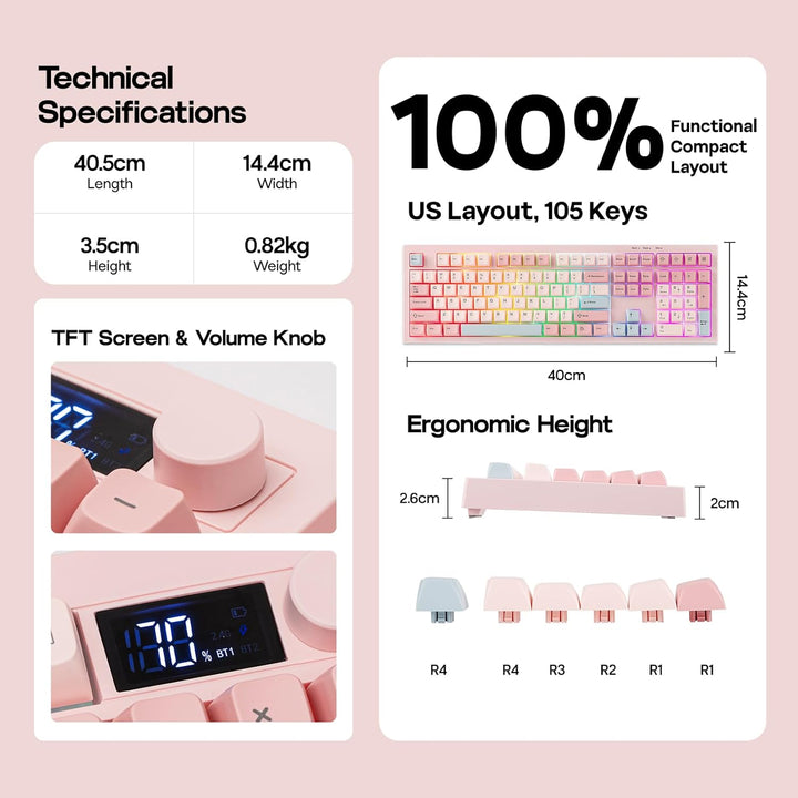 EPOMAKER Aula S102 PRO Membrane Gaming Keyboard with TFT Screen, Vo...