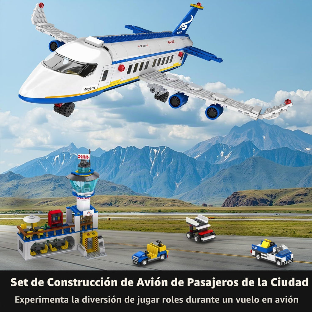 City Passenger - Juego de construcción de avión de pasajeros, 886 piezas STEM 6 en 1, juguete de bloque de construcción con terminal, autobús de lanzadera, carrito de equipaje, regalos de cumpleaños de Navidad para niños y niñas de 6 a 12 años en adelante