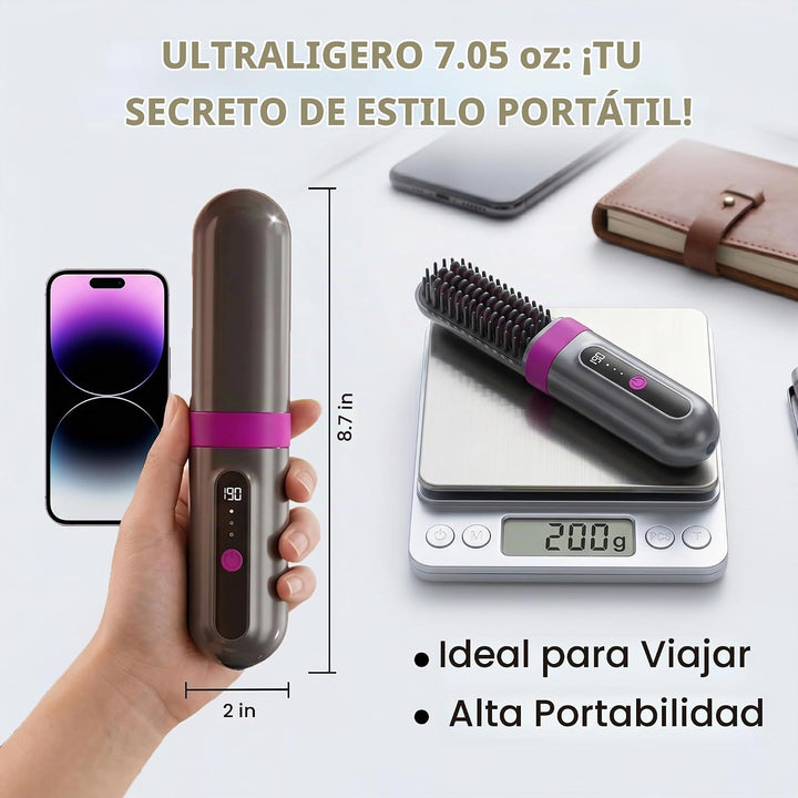 Cepillo alisador de pelo inalámbrico, portátil, herramienta de pein...
