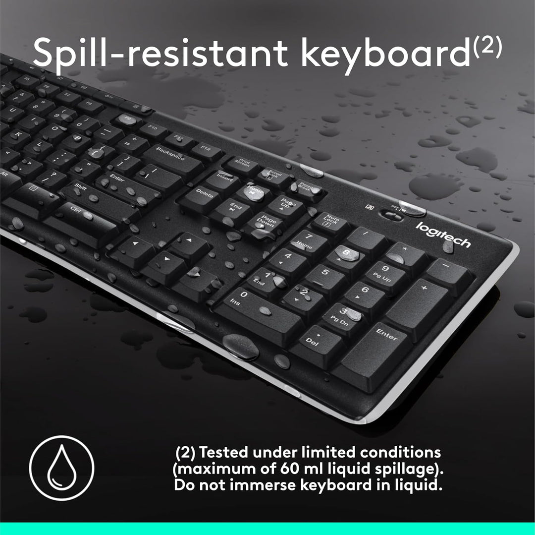 Teclado inalámbrico K270, receptor unificador USB, color negro, Negro