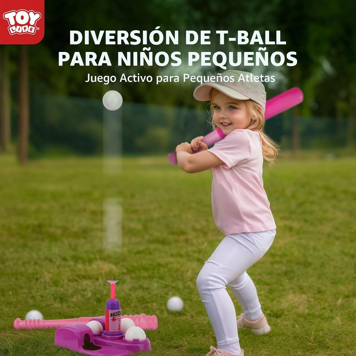 TOY Life Tball Set con Ball Launcher, Baseball Tee para Girls 3-8, Pink
