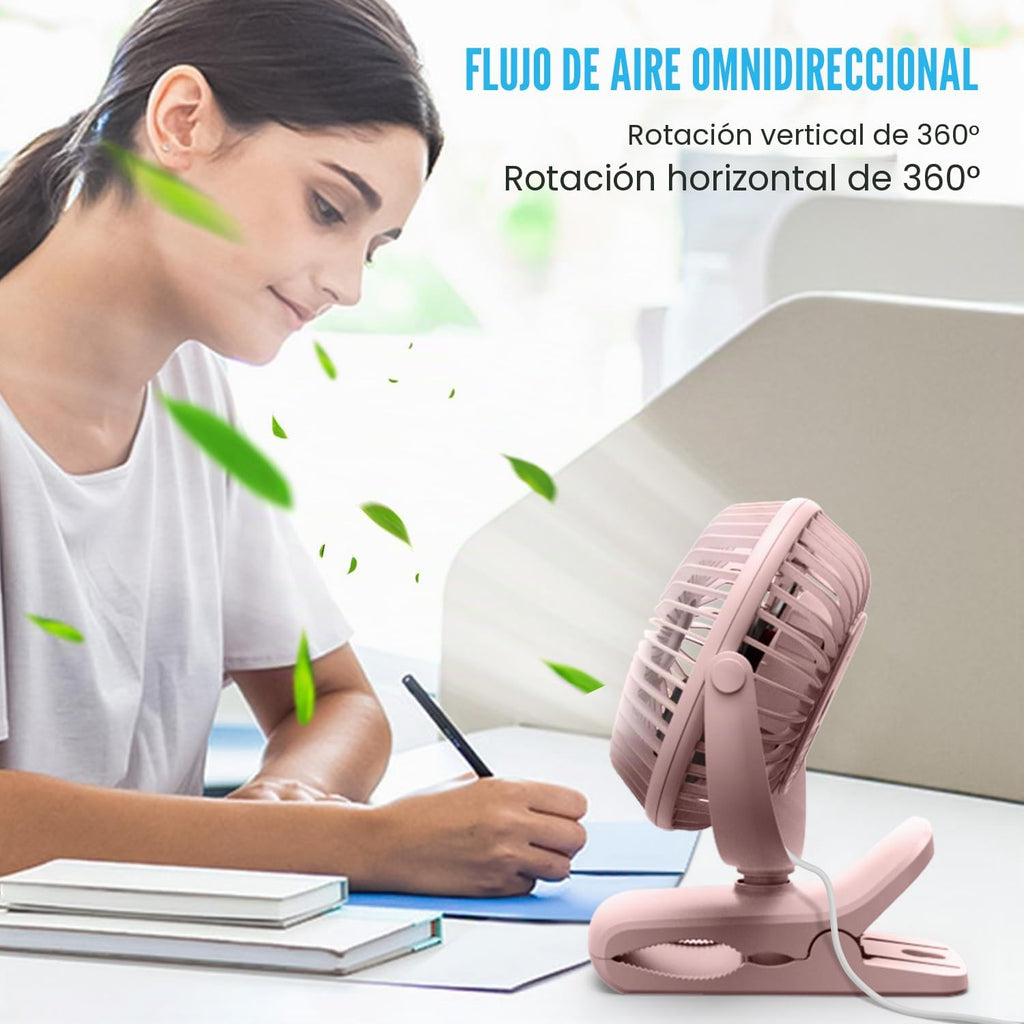 BESKAR Ventilador pequeño de clip, ventiladores USB de 3 velocidade...
