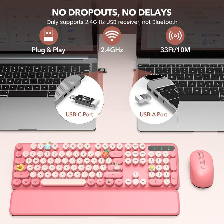 Combo de teclado y mouse inalámbricos, teclado retro con teclas red...
