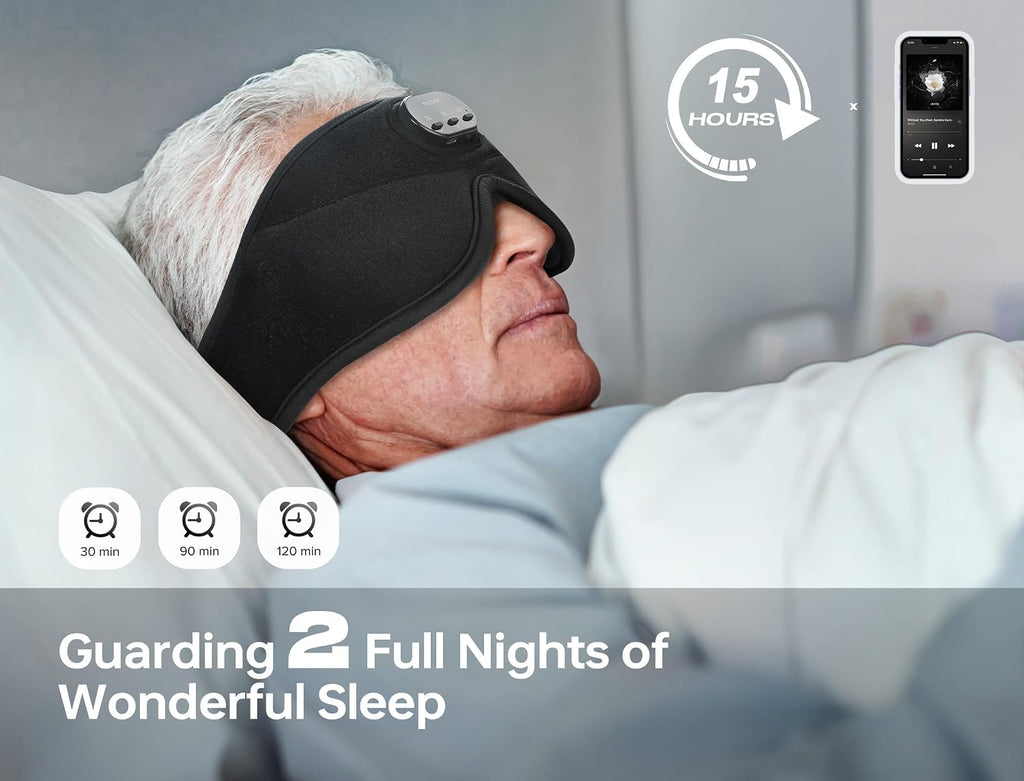 Máscara de dormir TOPOINT con auriculares Bluetooth, máscara de ojos 3D para auriculares de dormir con ruido blanco, oscurecimiento total, Bluetooth 5.4, temporizador, 15 horas para mujeres y hombres