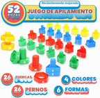 Juego de aprendizaje de letras a juego | Juego de juguetes preescolares para niños | 26 juguetes de aprendizaje del alfabeto con 52 piezas de tuercas y pernos, juguetes de clasificación y apilamiento
