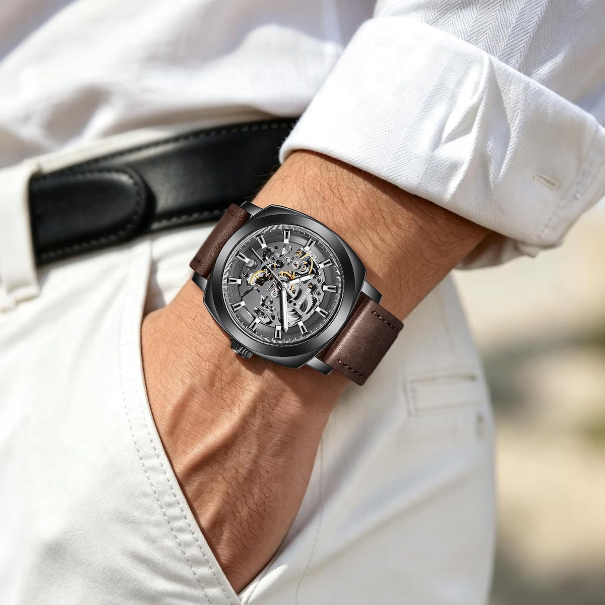 BENYAR Reloj Automático Mecánico de Esqueleto para Hombre de Vestir