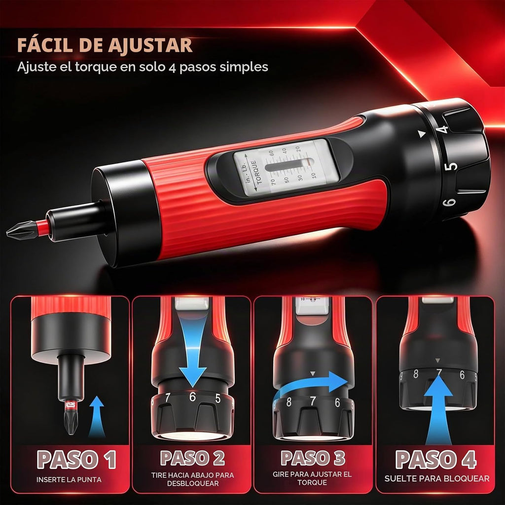 Destornillador dinamométrico de 10-70 pulgadas, juego de 45 piezas de 1/4 pulgadas con 24 puntas de acero S2, 20 destornilladores magnéticos SAE y tuercas métricas CR-V, estuche de almacenamiento