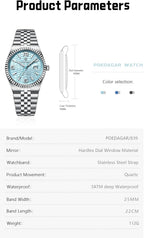 Poedagar Reloj de moda para hombre, impermeable, luminoso, fecha, de lujo, acero inoxidable, clásico, de cuarzo, relojes para hombres de negocios