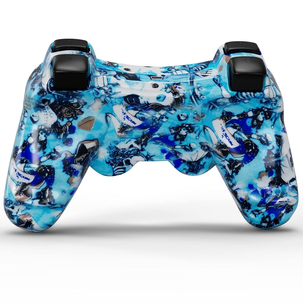 CHENGDAO Controlador para PS3 2 Pack Controladores Inalámbricos para PlayStation 3 6-Axis con Doble Vibración de Alto Rendimiento, Control de Movimiento, Cable de Carga USB (Calavera + Azul)