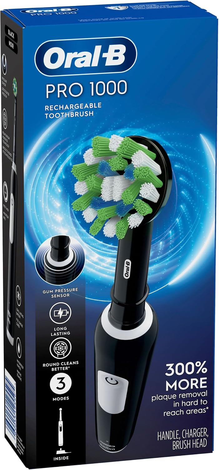 Oral-B Cepillo de dientes eléctrico recargable Pro 1000, color negro