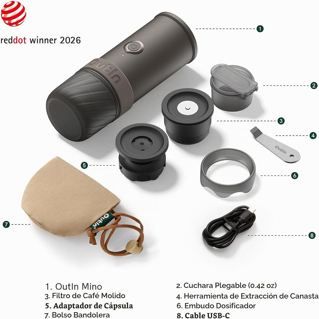 Cafetera Espresso Eléctrica Portátil OutIn Mino para Viaje con Auto-calentamiento