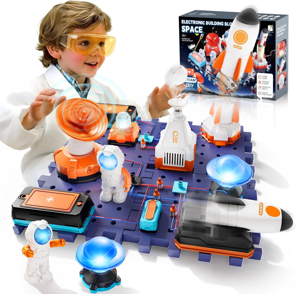 VATOS Kits de circuito de ciencia espacial para niños – Kit STEM de exploración electrónica de 31 piezas con más de 100 proyectos, lanzacohetes y astronauta iluminado | Juguete educativo de aprendizaje regalo para niños y niñas a partir de 6 años