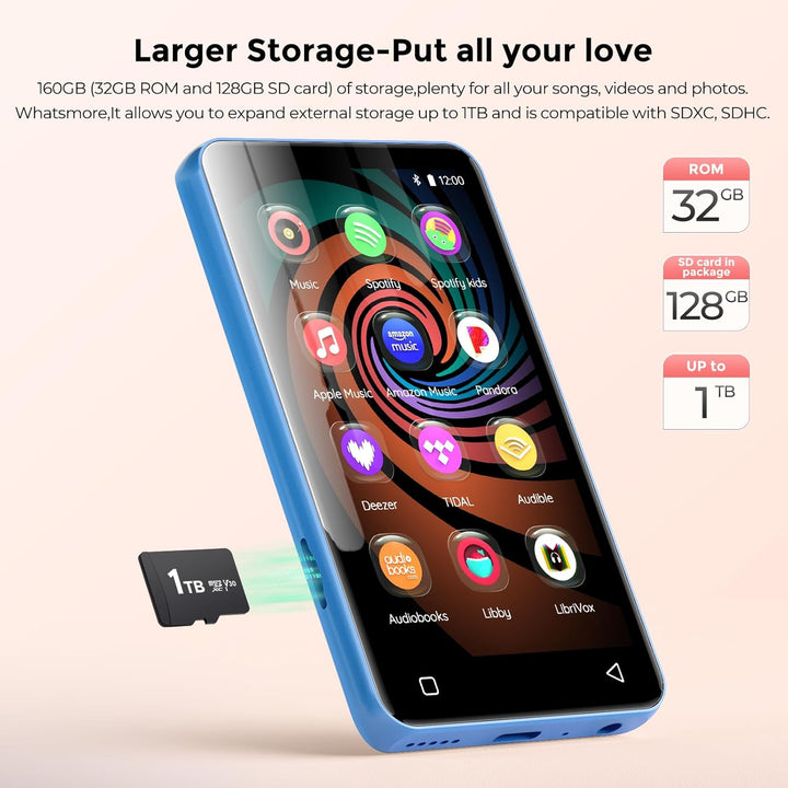Reproductor de MP3 de 160 GB con Bluetooth y WiFi, reproductor de m...