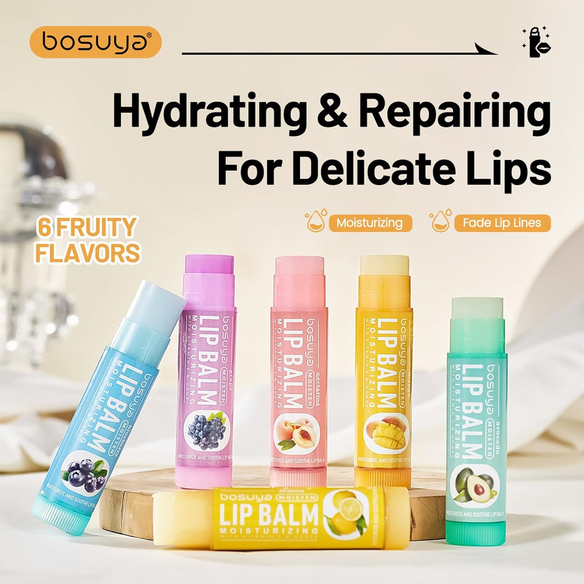 Juego de bálsamo labial de 6 sabores, hidratación suave para labios...