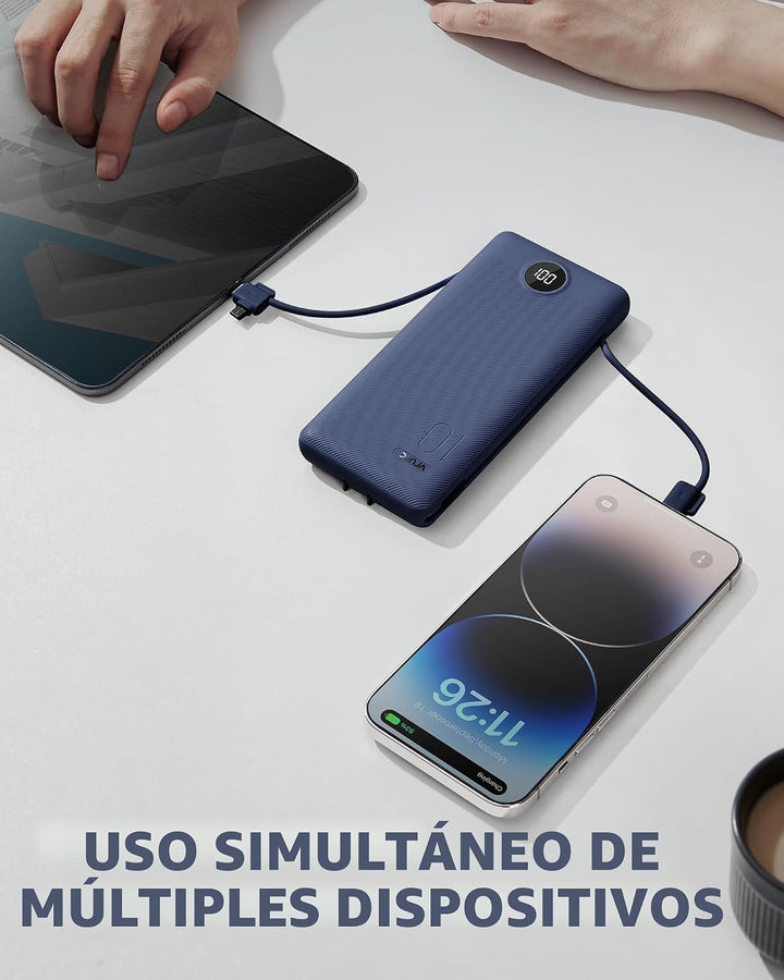 VRURC Cargador portátil con cables integrados y enchufe de pared de...
