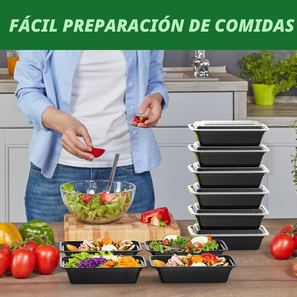 Dealusy Paquete de 50 (100 piezas) Recipientes para Preparación de Comidas de 38 oz Reutilizables con Tapas, Resistentes, a Prueba de Fugas y Seguros para Alimentos, Seguros para Microondas