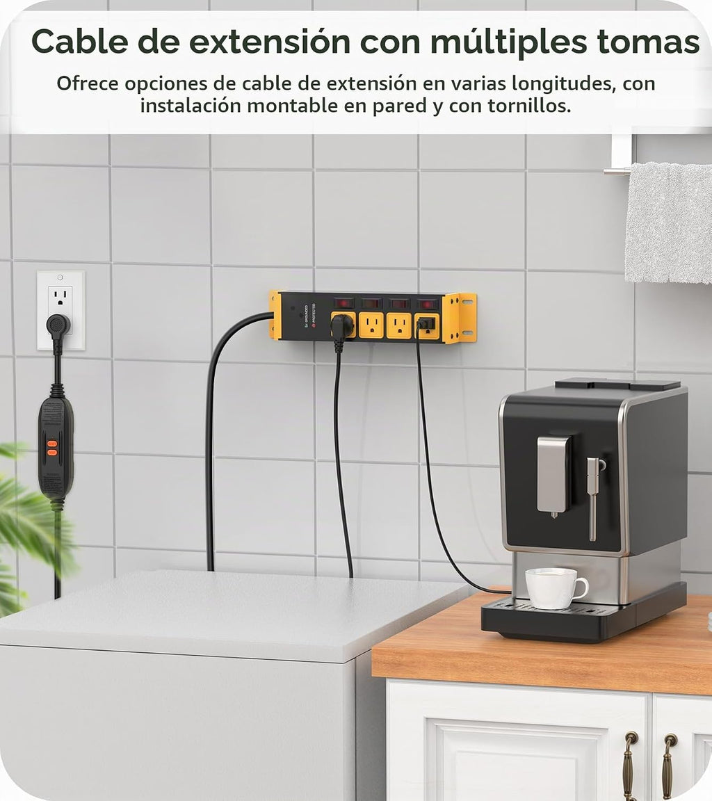 CCCEI Regleta de protección contra sobretensiones de alta resistencia con interruptores individuales de 20 amperios. Extensor industrial GFCI de múltiples tomas de corriente Cable de extensión de