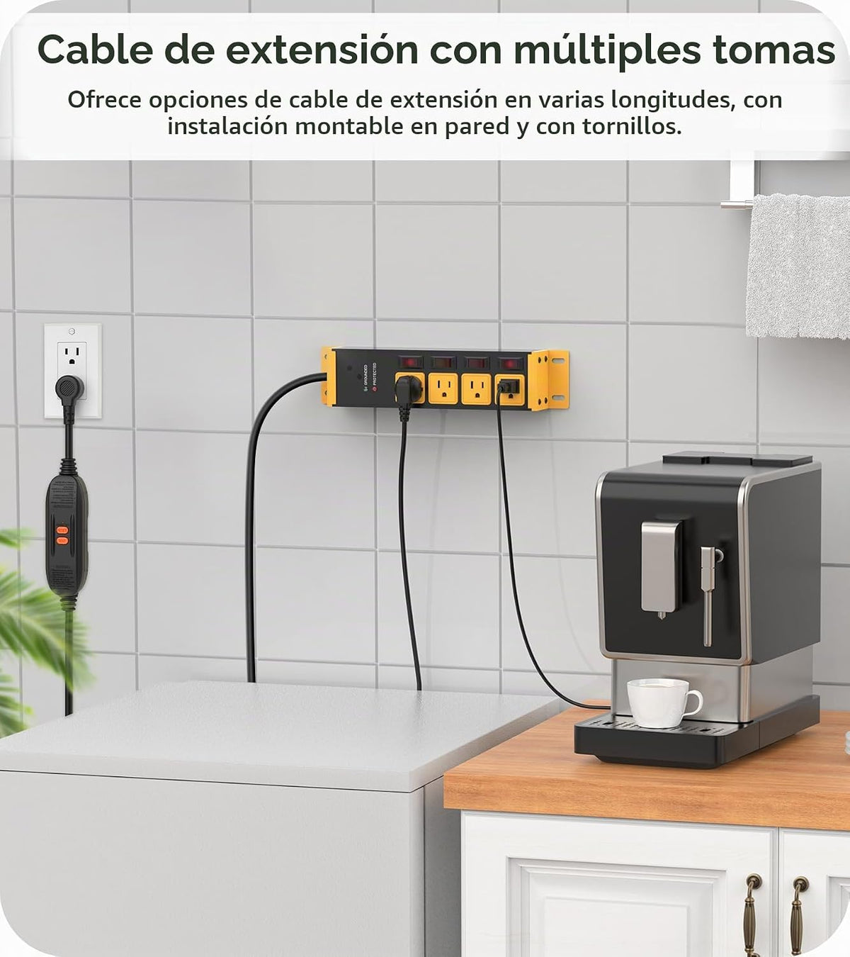 CCCEI Regleta de protección contra sobretensiones de alta resistencia con interruptores individuales de 20 amperios. Extensor industrial GFCI de múltiples tomas de corriente Cable de extensión de