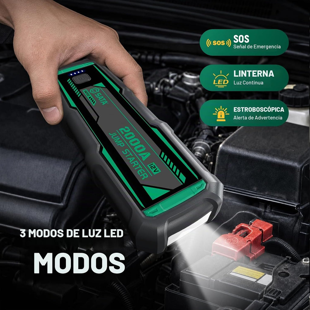 SATA Arrancador de batería de coche de 2000 A, gas de 8.5 L y diésel de 6.5