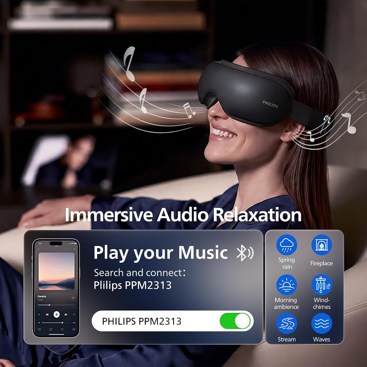 PHILIPS Masajeador de ojos con calor y enfriamiento, máscara de ojos