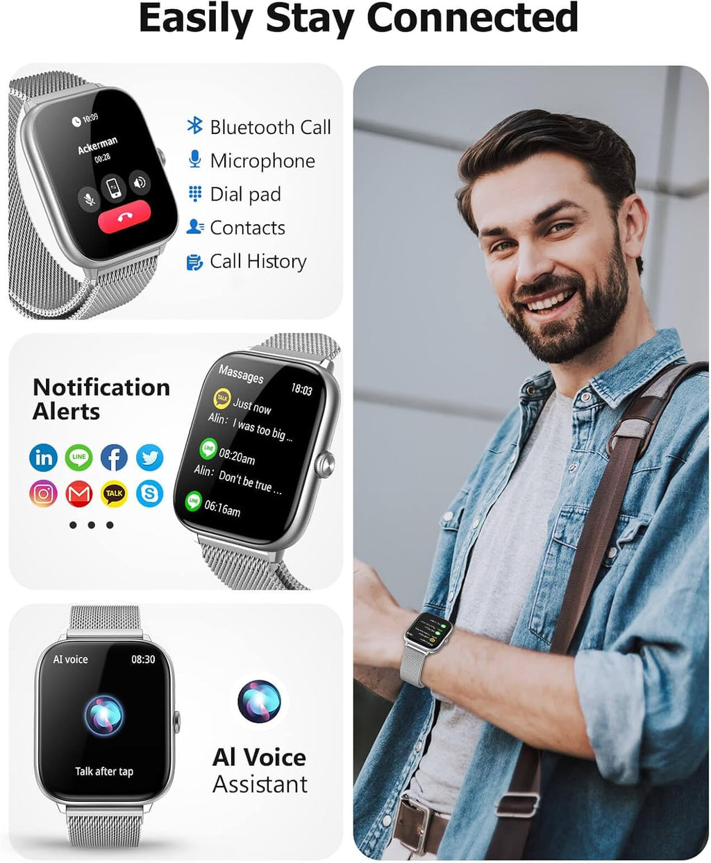 Reloj Inteligente Premium para Hombres y Mujeres con Llamadas Bluetooth, Pantalla AMOLED 2.06 pulgadas AOD