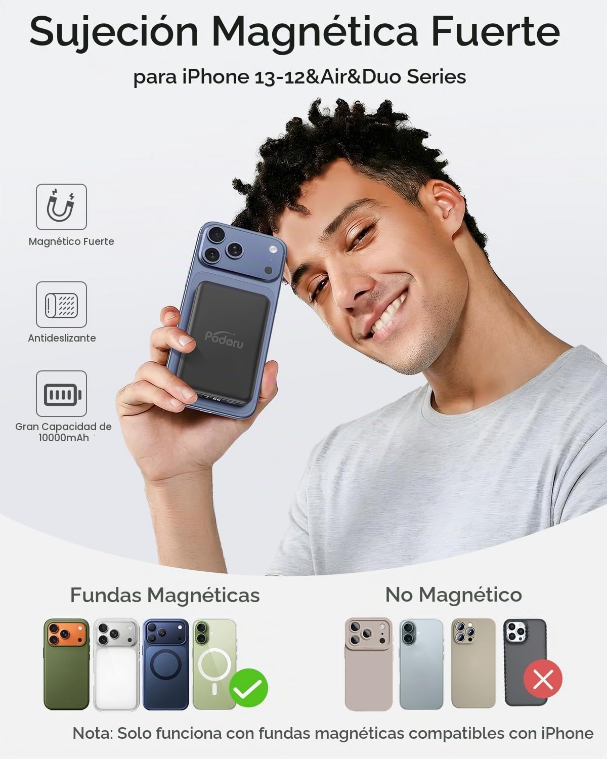 podoru para Magsafe Power Bank, cargador portátil magnético delgado de