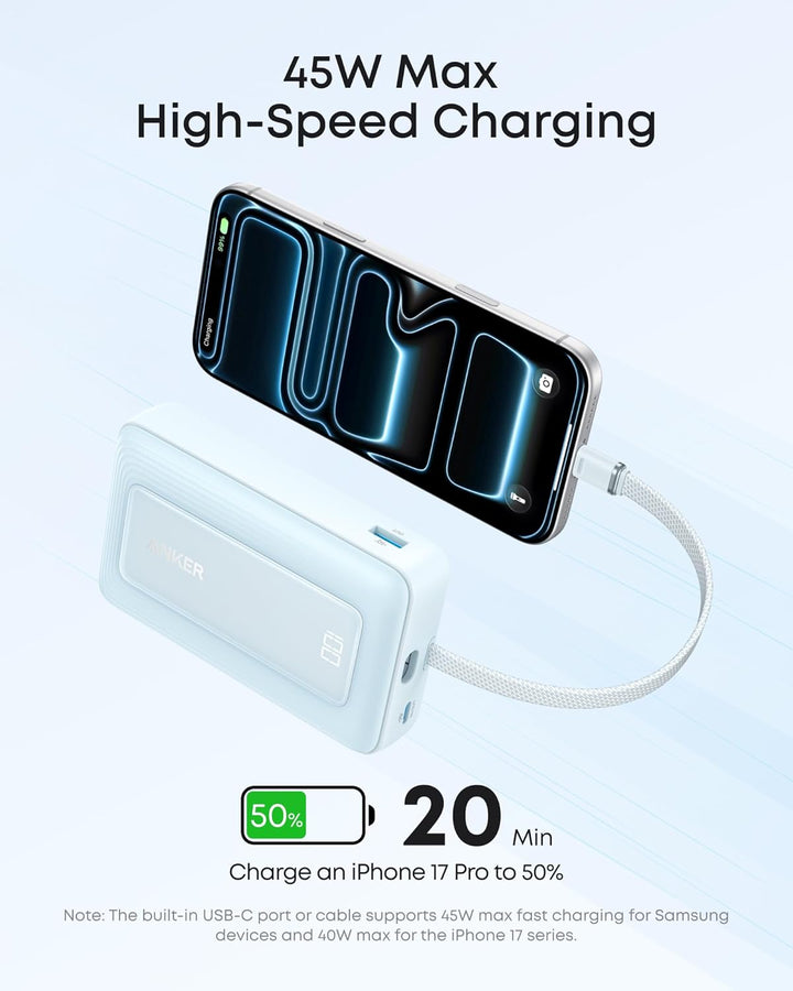Anker Zolo Power Bank, cargador portátil rápido de 20,000 mAh 45 W...