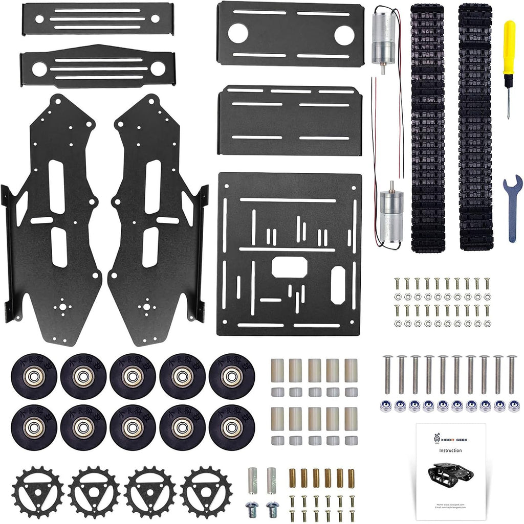 Kit de chasis de coche robot inteligente, chasis de tanque grande de metal completo con motores de 2WD para Arduino Raspberry Pi Jetson Python DIY Kit de aprendizaje de auto inteligente (negro, con motor de CC)