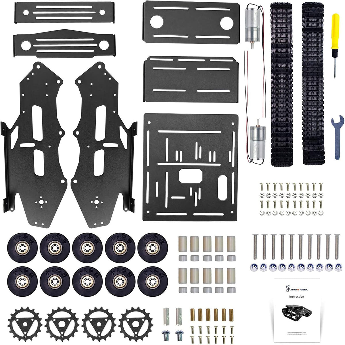 Kit de chasis de coche robot inteligente, chasis de tanque grande de metal completo con motores de 2WD para Arduino Raspberry Pi Jetson Python DIY Kit de aprendizaje de auto inteligente (negro, con motor de CC)