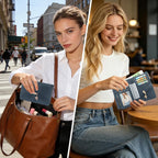 Cartera triple con bloqueo RFID para mujer, tarjetero de cuero PU