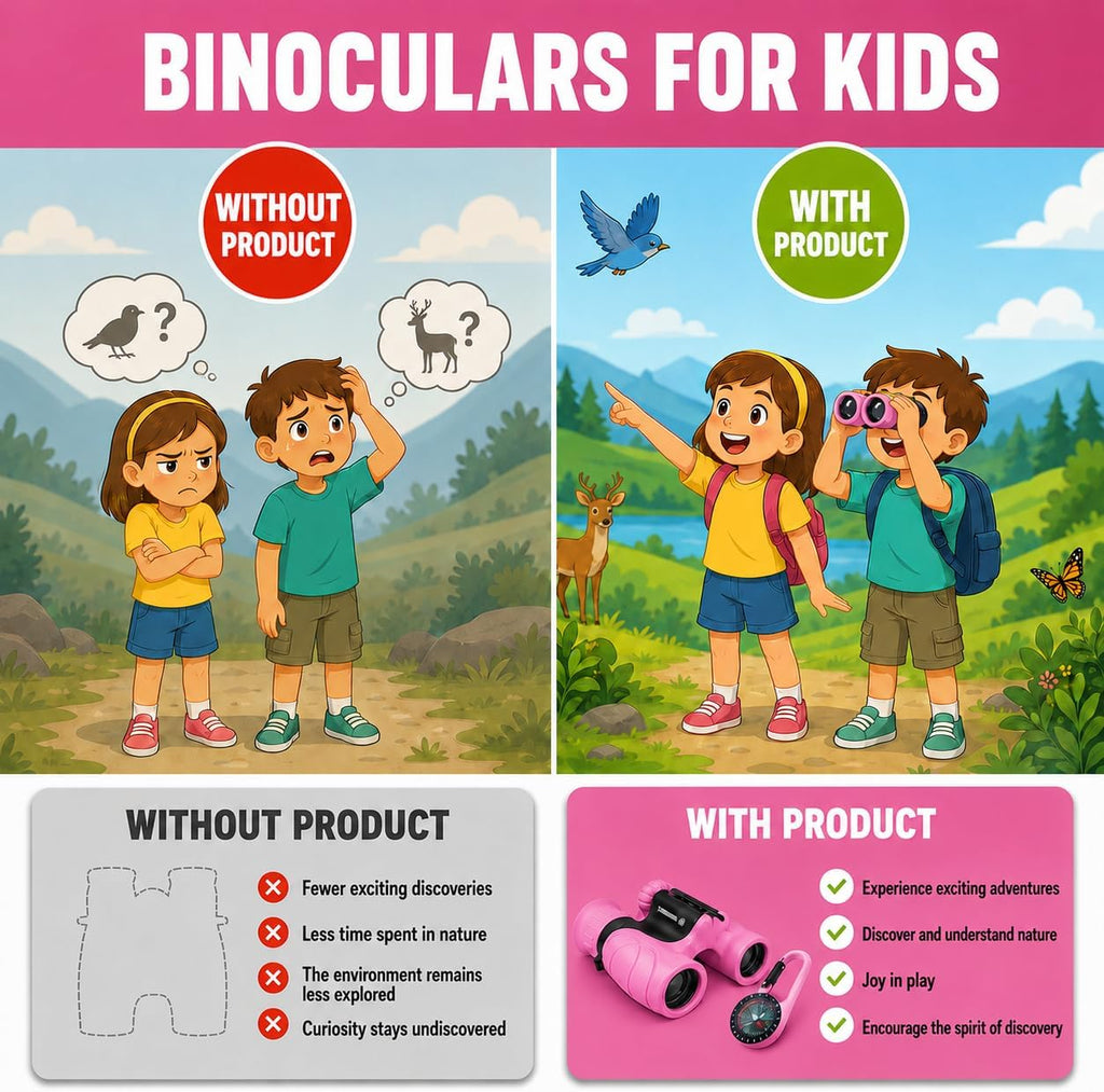 Binoculares para niños – Juguete perfecto para niños pequeños y niñas – Juego extenso que incluye lupa y brújula – Potente aumento 8 x 21 – niños de 3 a 12 años para niños pequeños