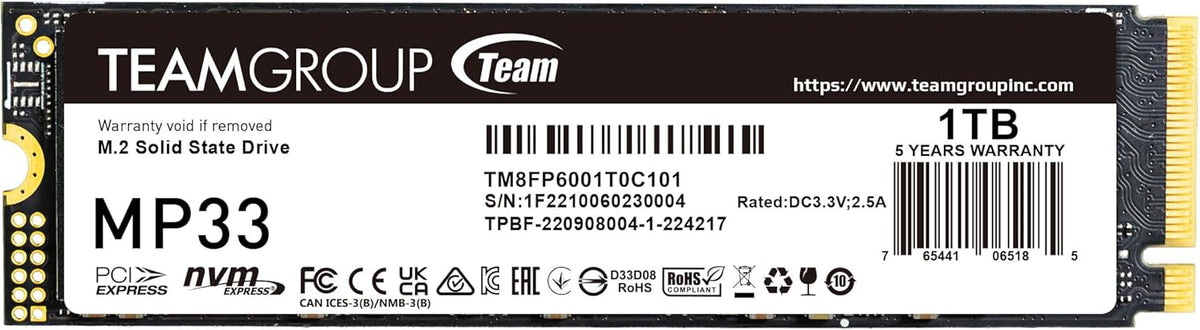 TEAMGROUP MP33 1TB con caché SLC 3D NAND TLC NVMe 1.3 PCIe Gen3x4 M...