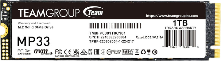 TEAMGROUP MP33 1TB con caché SLC 3D NAND TLC NVMe 1.3 PCIe Gen3x4 M...