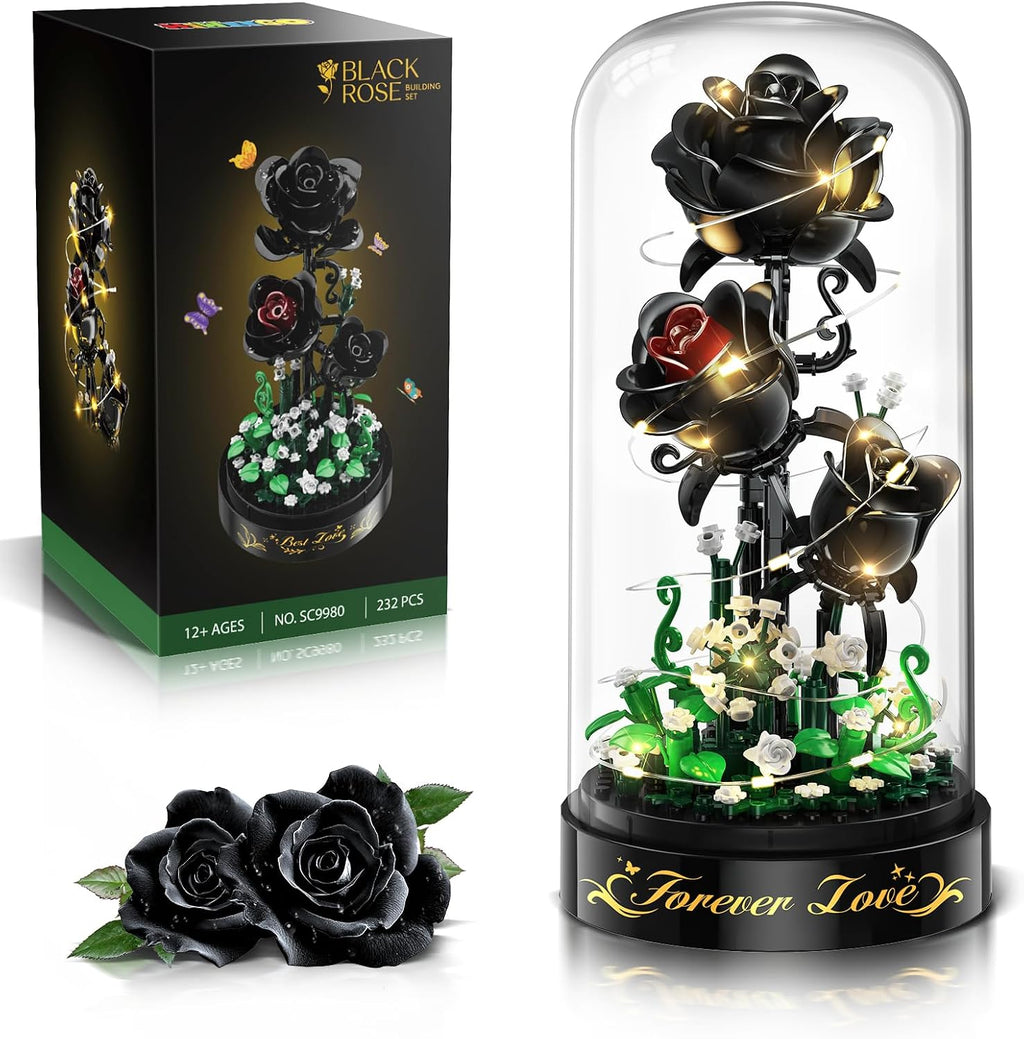 HiWEEGO Juego de construcción de flores con luz LED y cubierta antipolvo