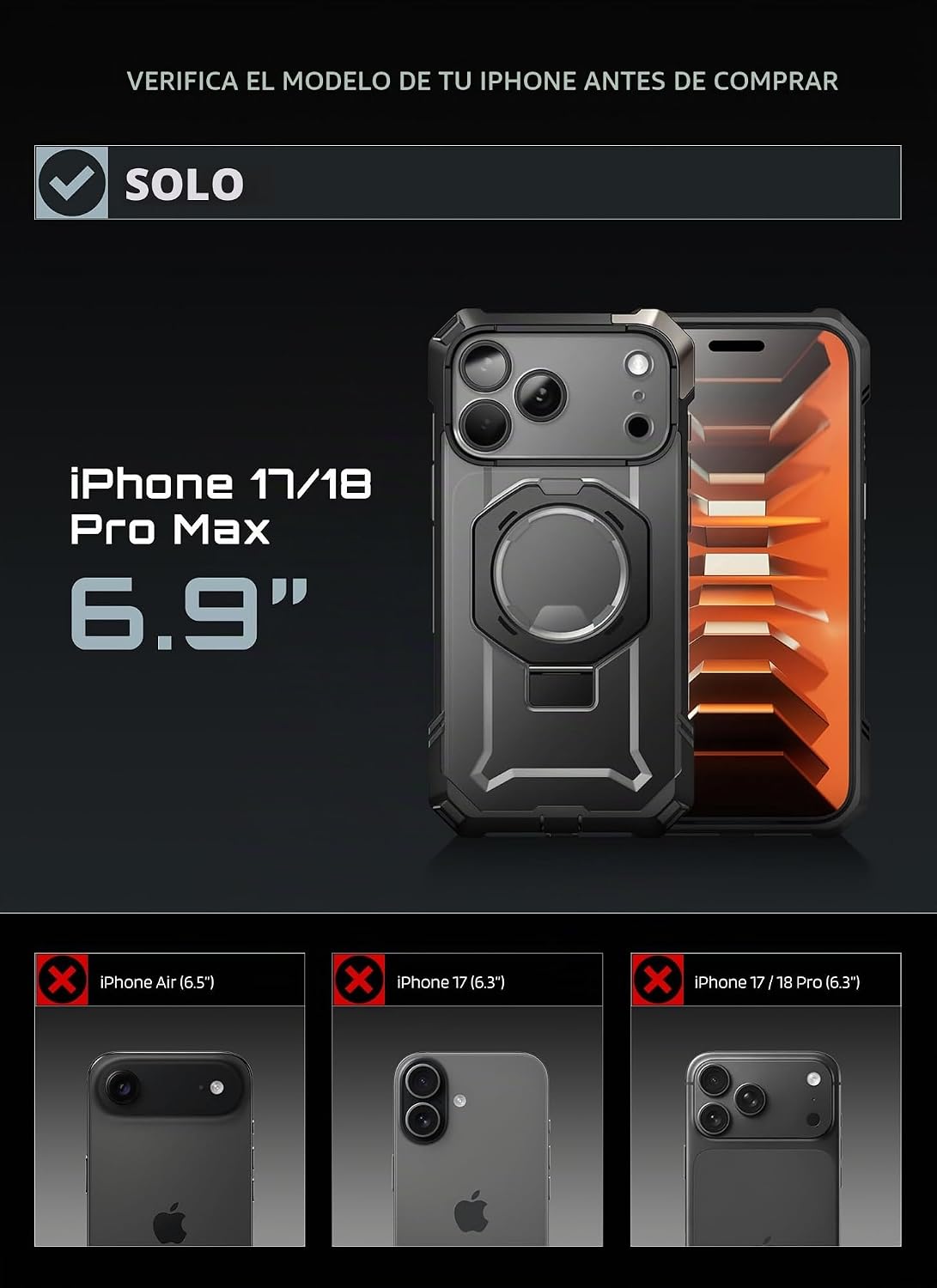 SUPCASE Funda para iPhone 17 Pro Max con Soporte (Unicorn Beetle Grip), [Cubierta de Control de Cámara] [Compatible con MagSafe] [Protección contra Caídas de Grado Militar] Funda Magnética para