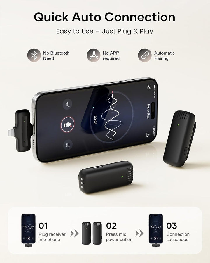 Micrófono Lavalier inalámbrico para iPhone, iPad y Android con fund...