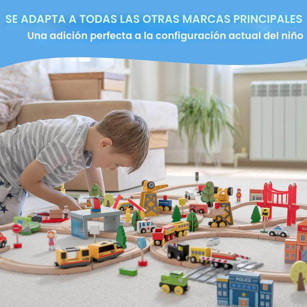 Tiny Land 55 piezas de juego de tren de madera - Compatible con pis...