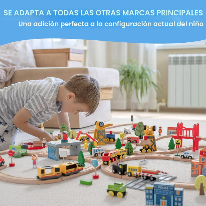 Tiny Land 55 piezas de juego de tren de madera - Compatible con pis...