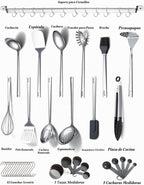 Kyraton - Juego de utensilios de cocina de acero inoxidable con de 37 piezas, juego de herramientas de cocina con soporte de utensilios, antiadherentes y resistentes al calor, aptos para lavavajillas