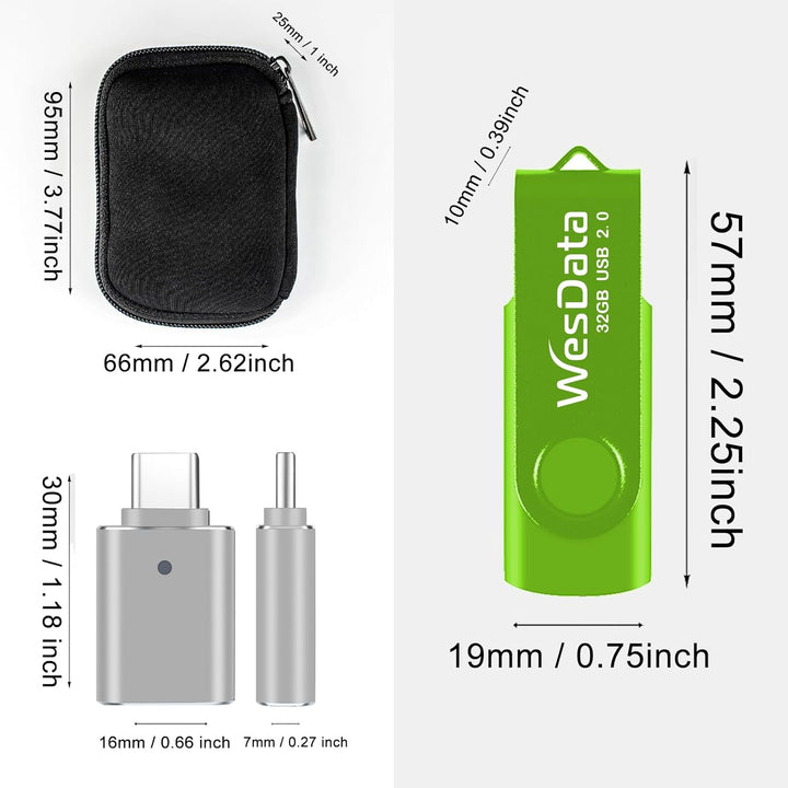 WesData Paquete de 5 unidades flash USB de 64 GB y 2 adaptadores US...
