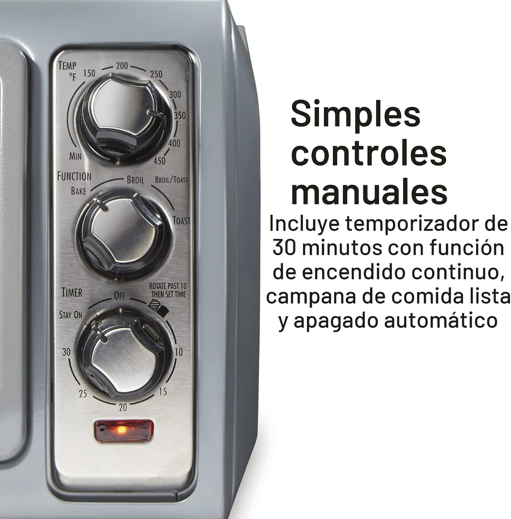Hamilton Beach 31127 horno tostador con puerta, espacio para 6 rodajas, y apagado automático, plateado