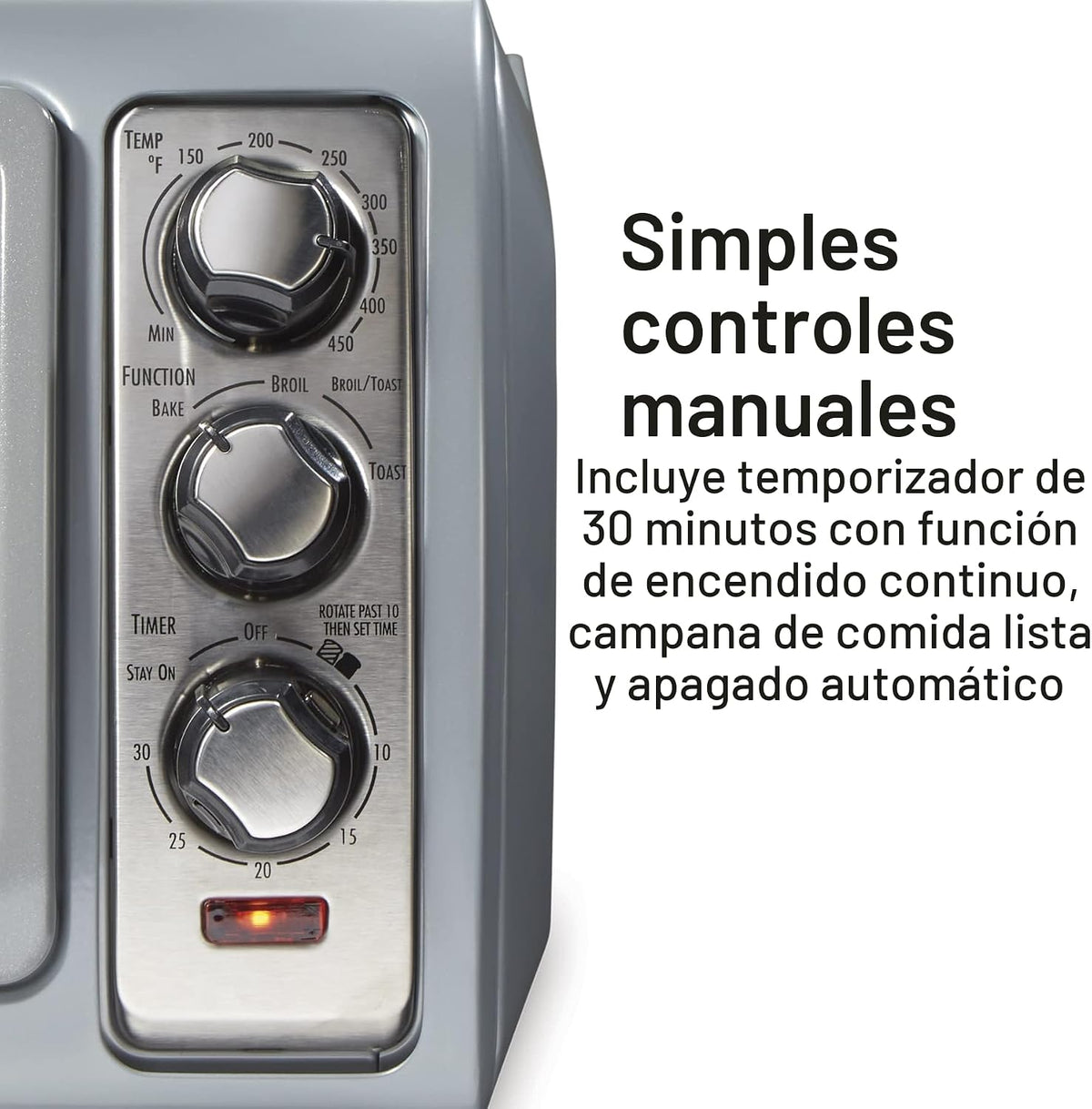 Hamilton Beach 31127 horno tostador con puerta, espacio para 6 rodajas, y apagado automático, plateado