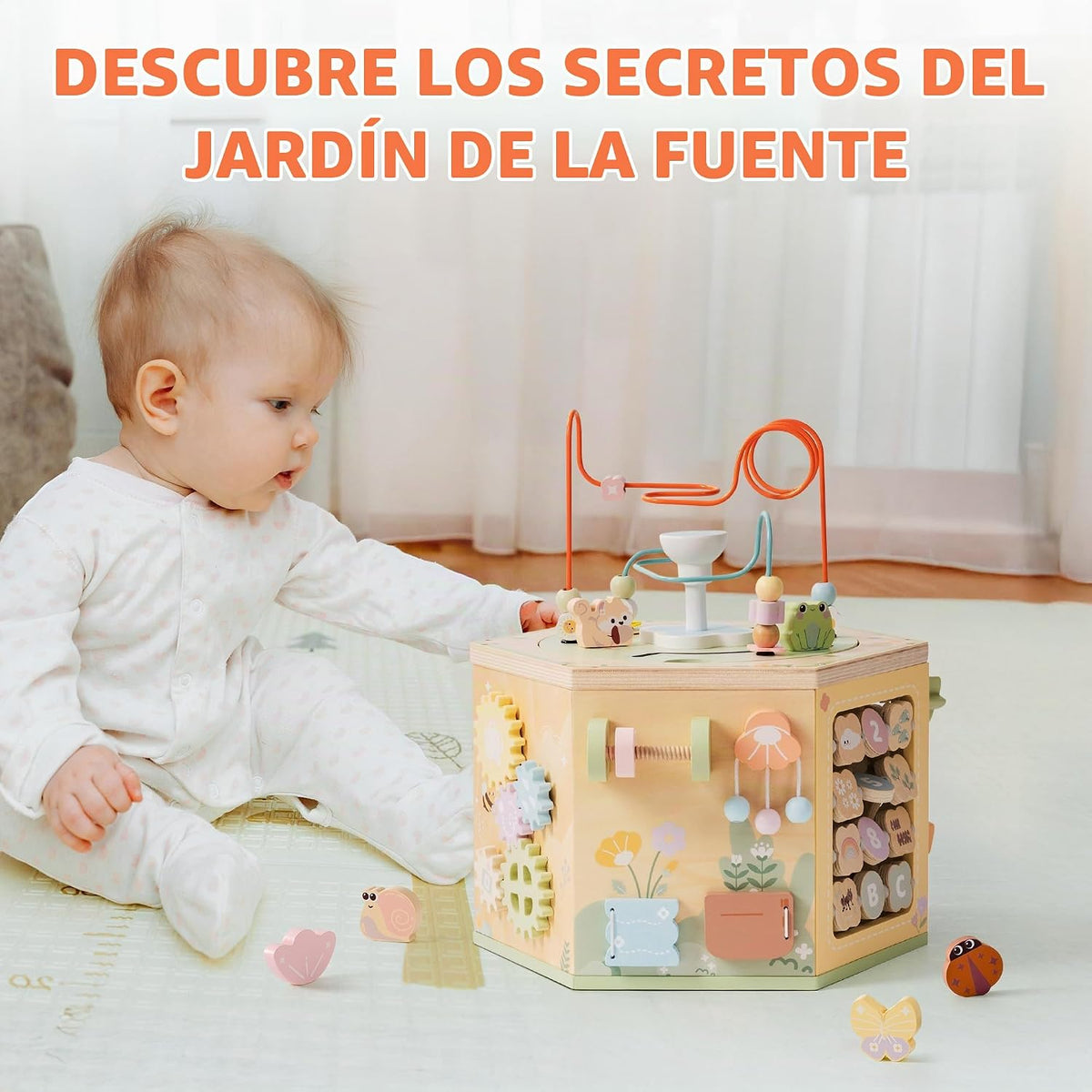 ROBUD Cubo de actividades de madera 13 en 1, juguetes Montessori para niños